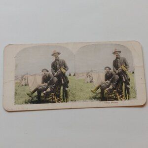 Antique Stereograph Card "Camp Barber" Troops Military World War